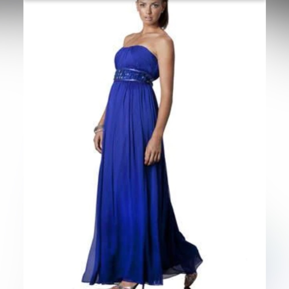 JS Collections Royal Blue Crinkle Chiffon Strapless Dress